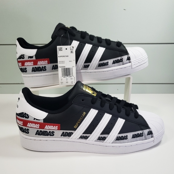 adidas | Shoes | Adidas Superstar Wordmark Heel Stripe Core Black Fx5559  Casual Tennis Shoes 5 | Poshmark
